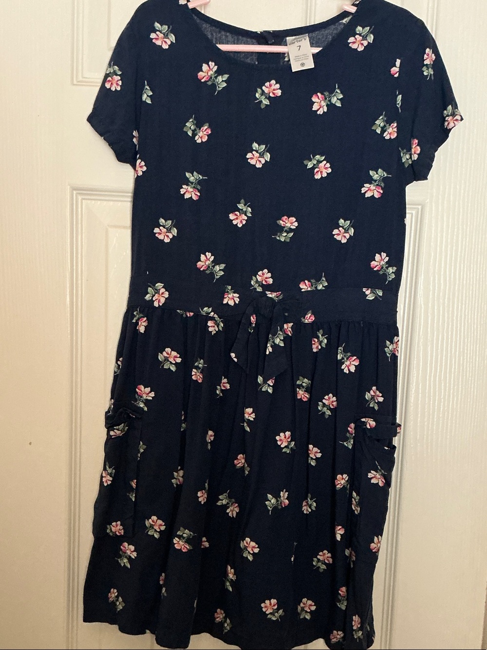 Carter's Navy Dress with Pink Floral Print and Tie Waist